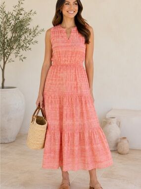 Gal Meets Glam Fiona Maxi Dress Size 10 Coral Pink Textured Sleeveless Midi Maxi